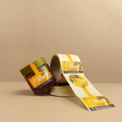 Honey jar with label